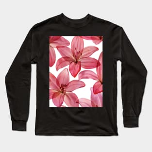 Transparent Lilly flower watercolor pattern. Translucent tropical flowers botanical illustration. Summer vibrant floral composition Long Sleeve T-Shirt